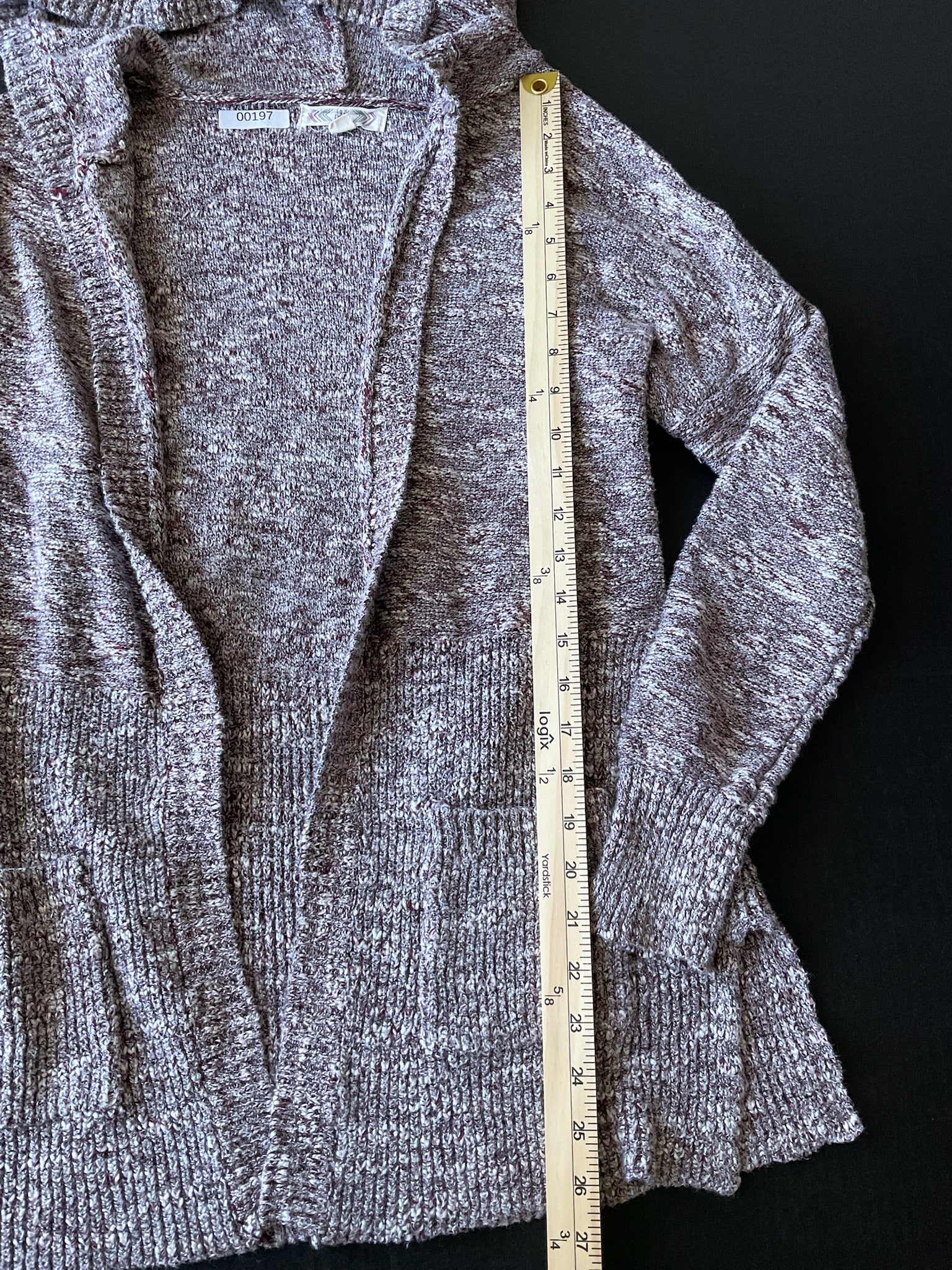Pink Rose Women's Long Sleeve Cardigan in Burgundy and White. Size Medium