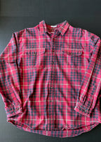Eddie Bauer Men's Long Sleeve Button Up Red, Black Cream Plaid. Size Large