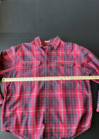 Eddie Bauer Men's Long Sleeve Button Up Red, Black Cream Plaid. Size Large