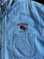New Orleans Short Sleeve Button Up Denim Shirt. Size Large