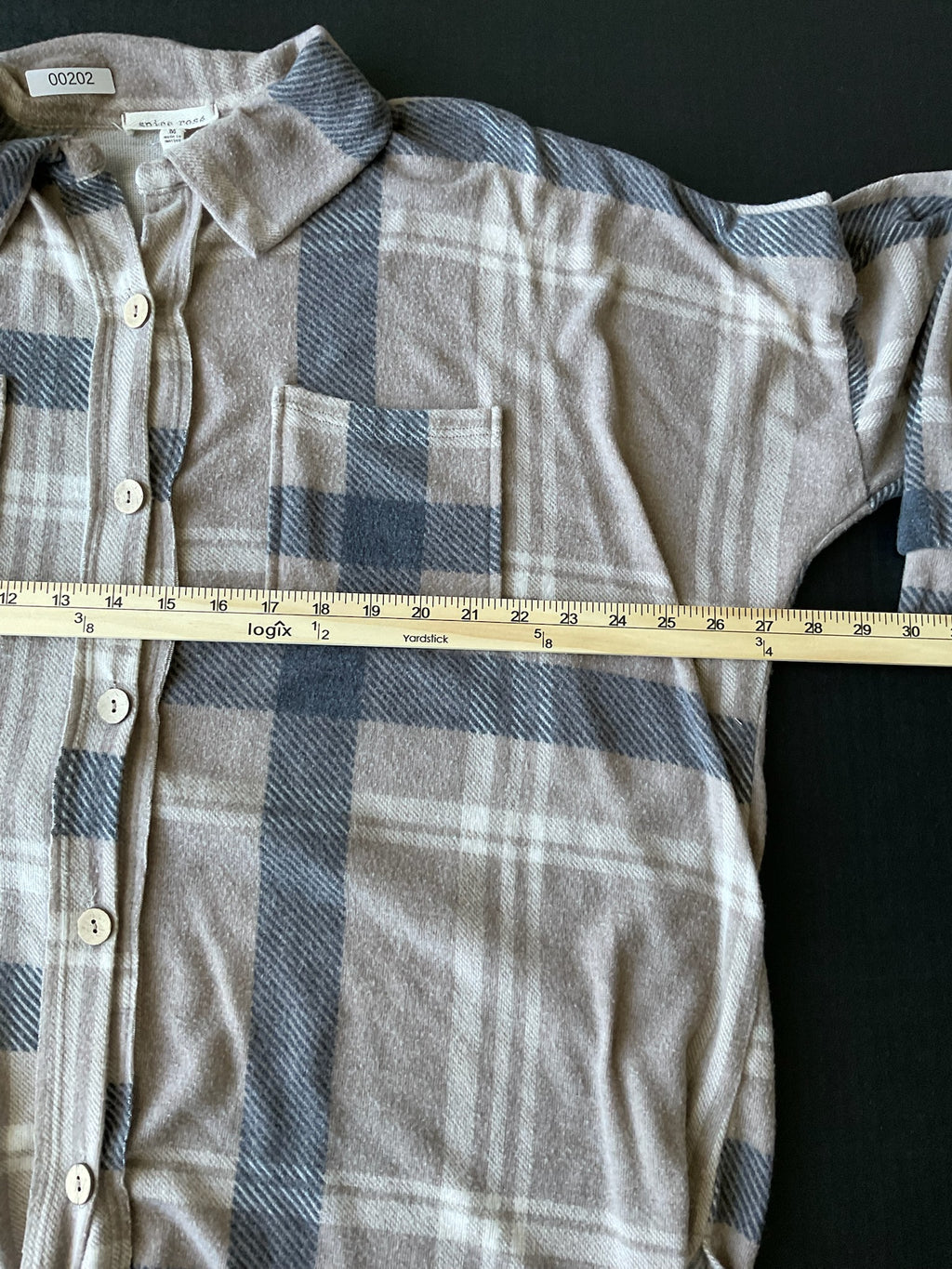 Spice Rose Women's Long Sleeve Button Down Cream, Tan, Black Shirt. Size Medium
