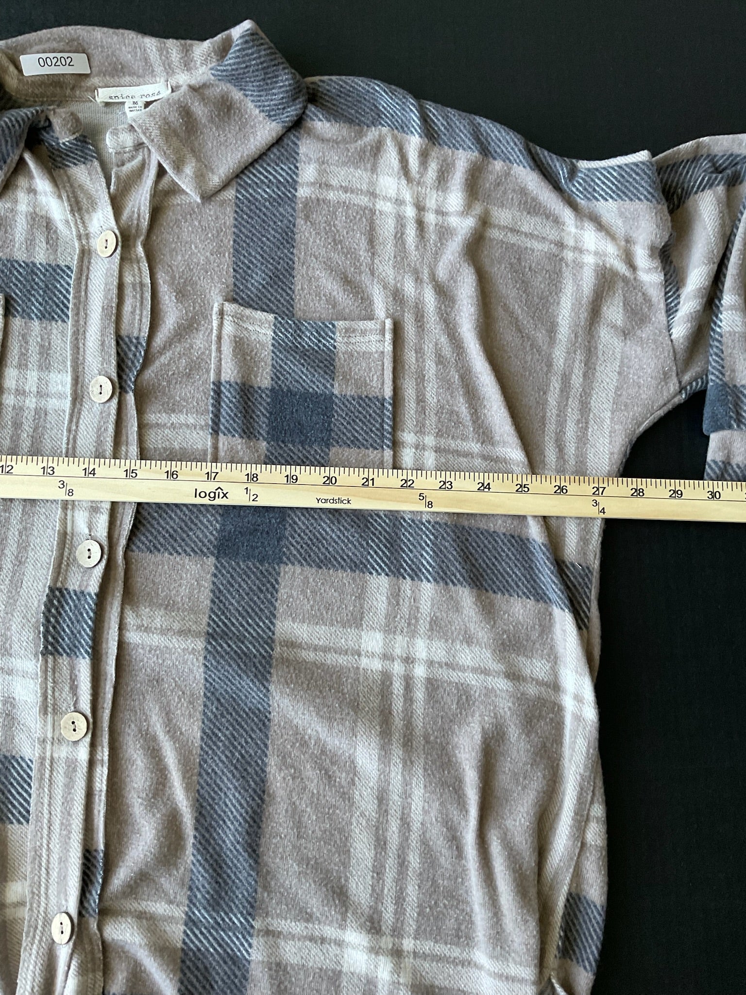 Spice Rose Women's Long Sleeve Button Down Cream, Tan, Black Shirt. Size Medium