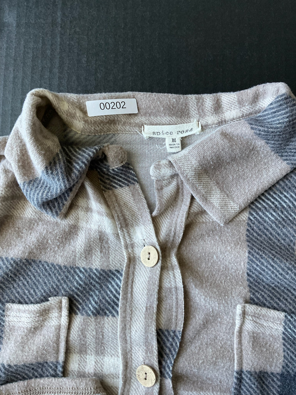 Spice Rose Women's Long Sleeve Button Down Cream, Tan, Black Shirt. Size Medium