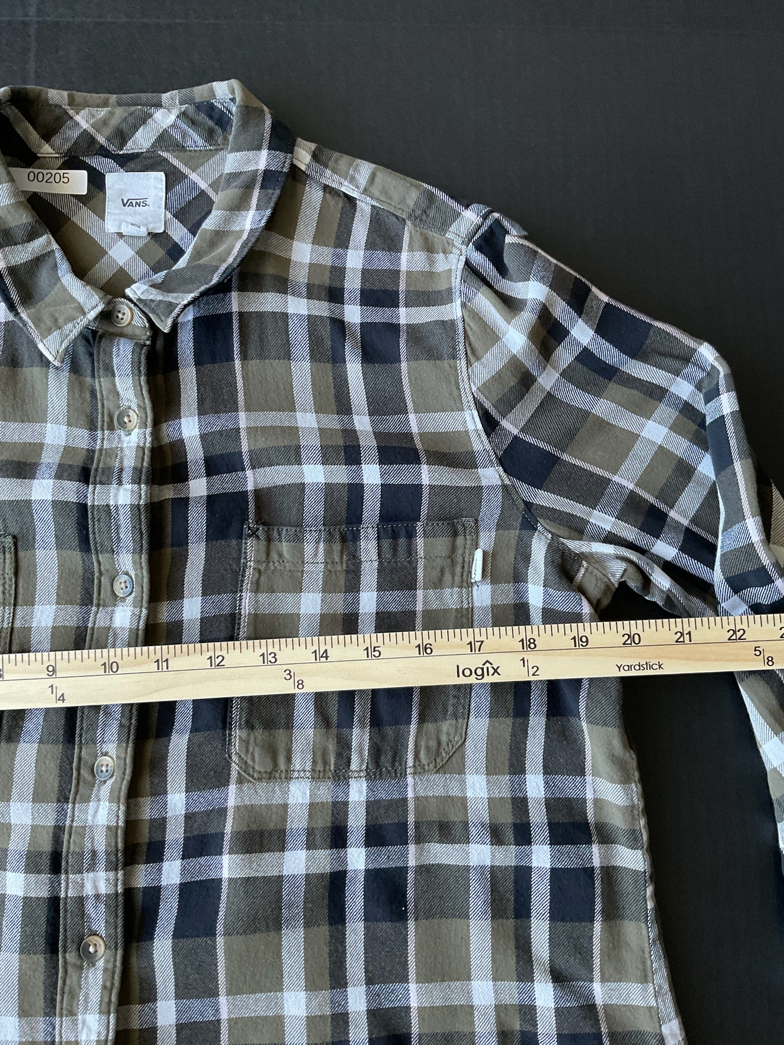 Vans Men's Long Sleeve Button Up Green Black and white Shirt. Size X-Large