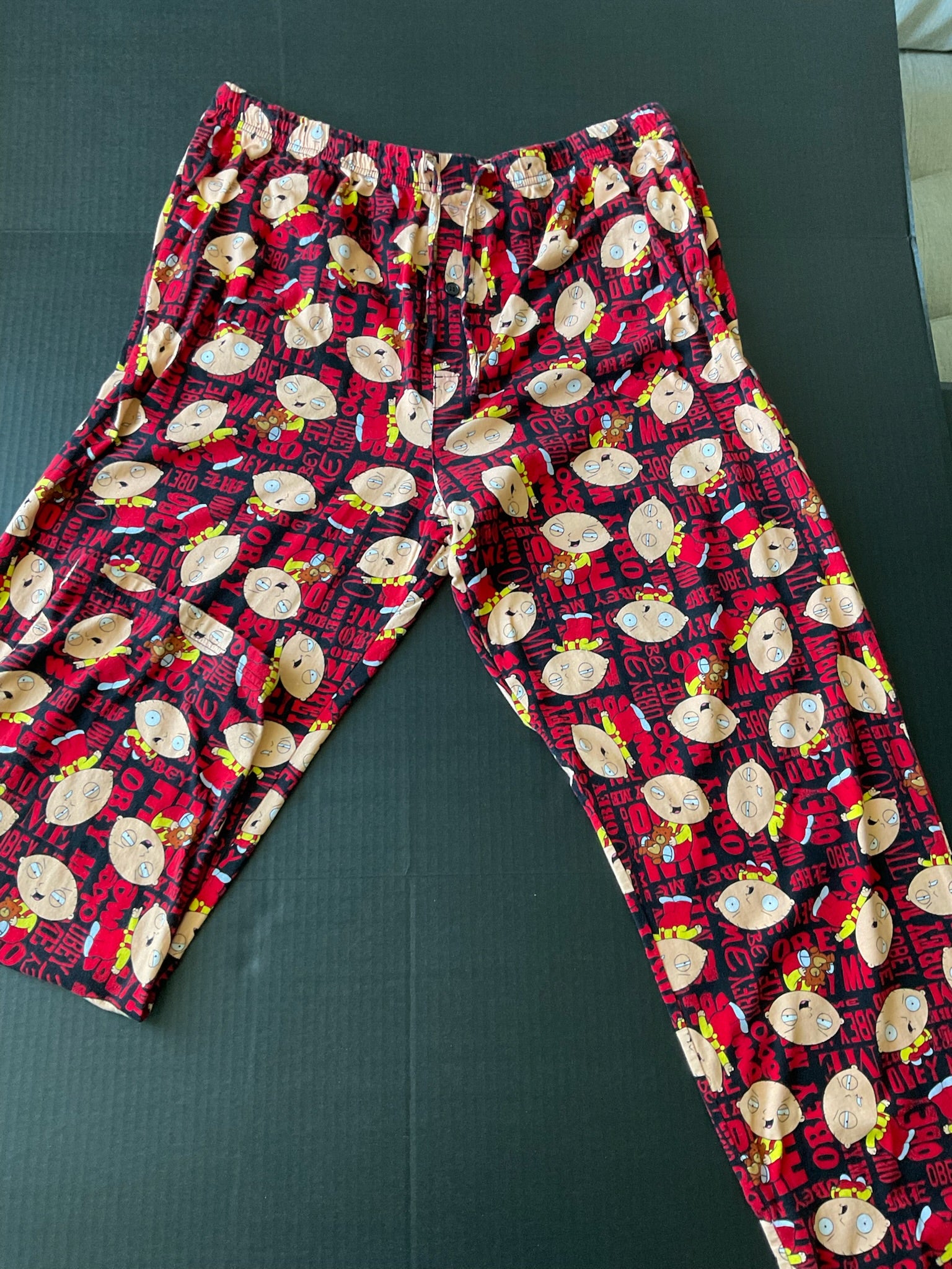 Family Guy Men's Lounge Pants Obey Me in Red Size X Large 100% Cotton