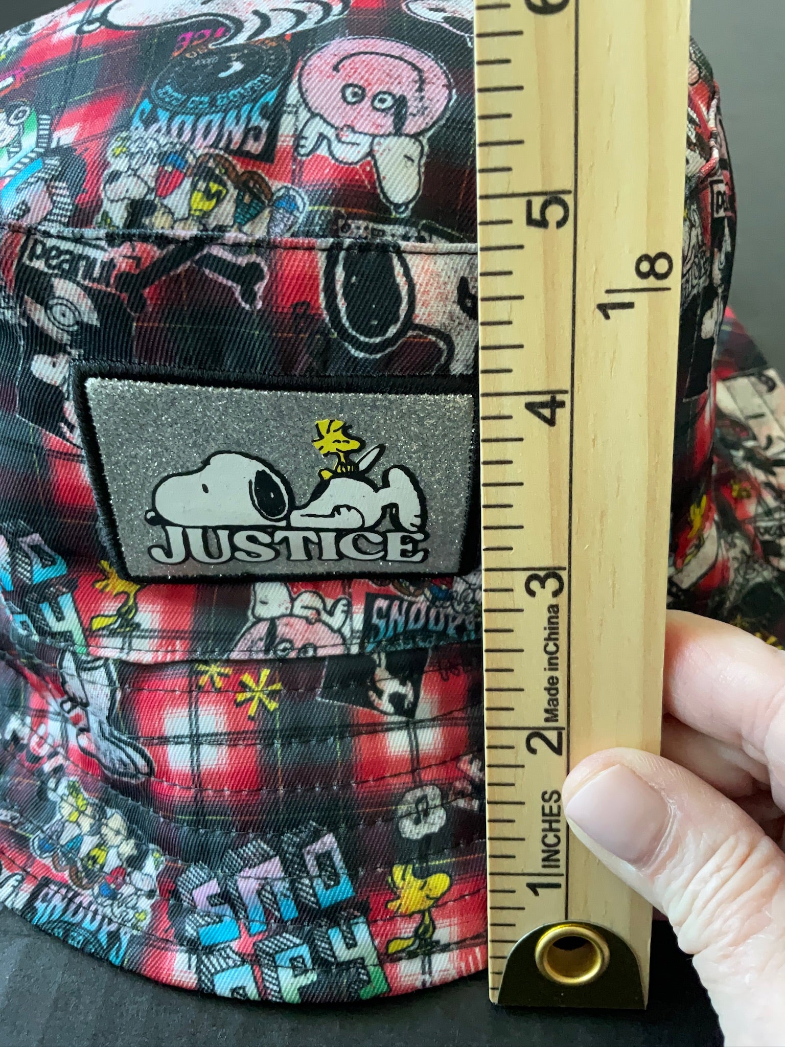 Justice Snoopy Bucket Hat Black Red Print. Size Small Medium