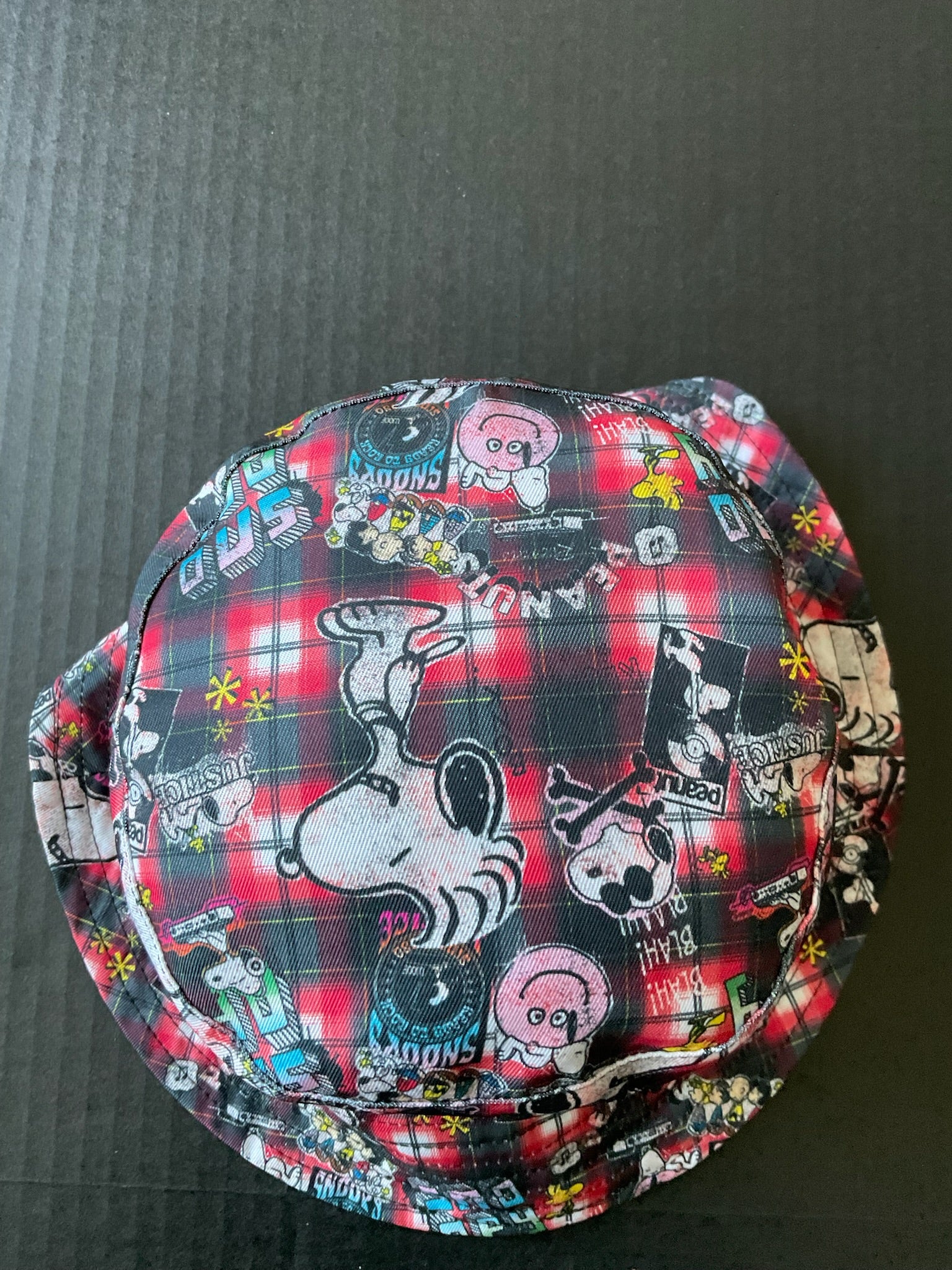 Justice Snoopy Bucket Hat Black Red Print. Size Small Medium