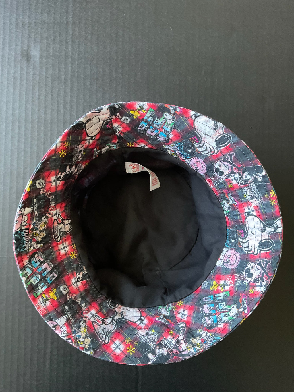 Justice Snoopy Bucket Hat Black Red Print. Size Small Medium