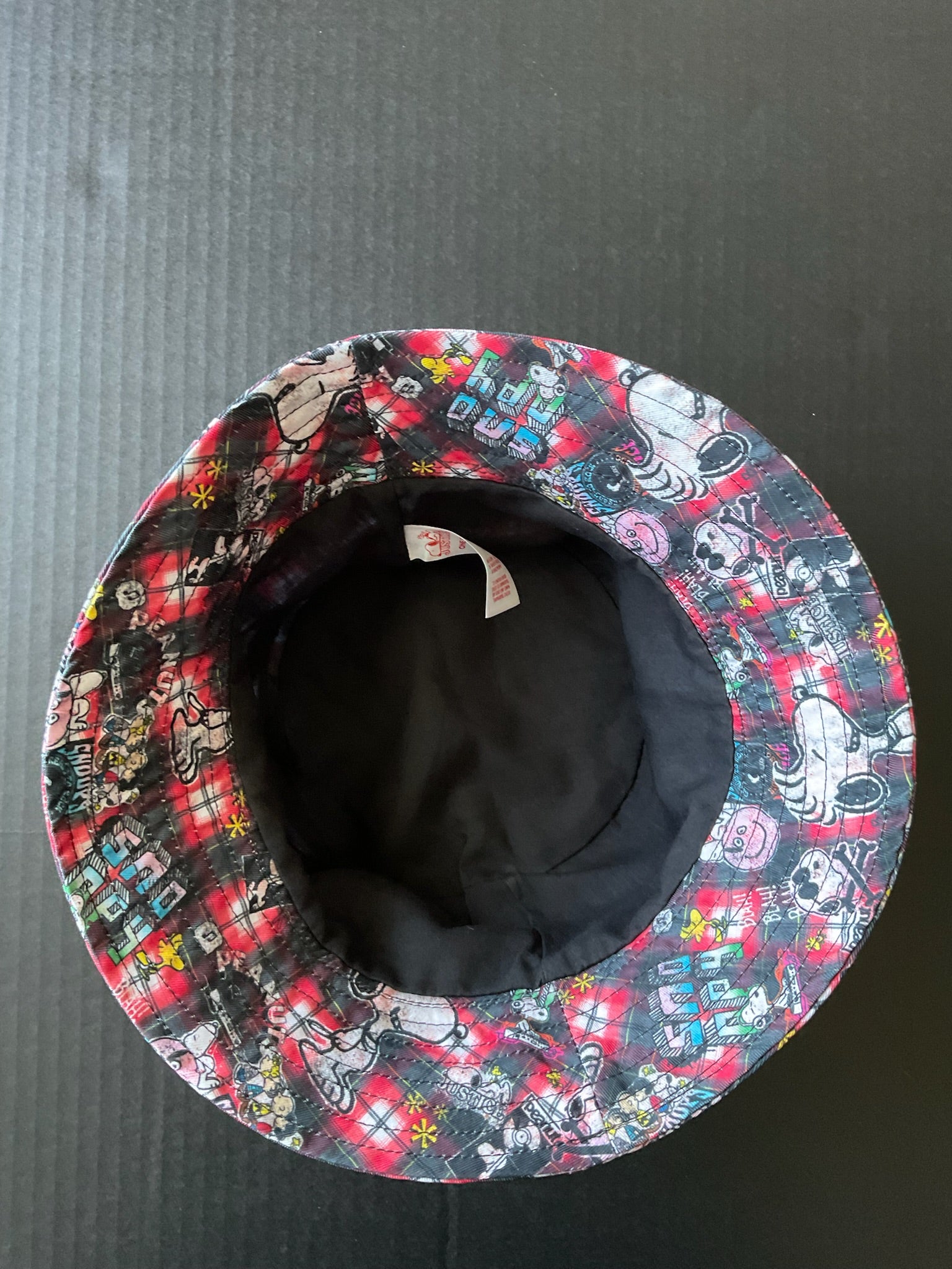 Justice Snoopy Bucket Hat Black Red Print. Size Small Medium