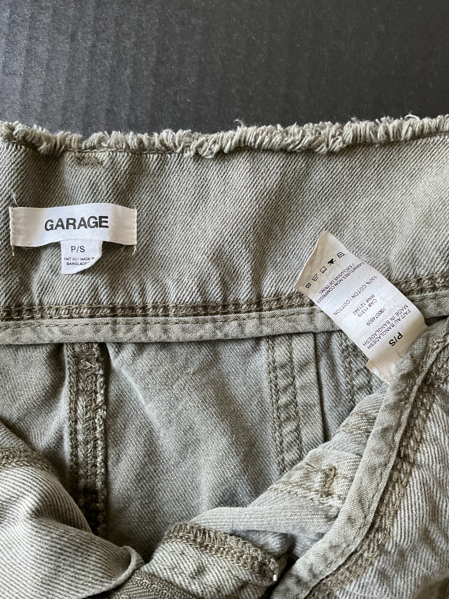 Garage Women's Olive Denim Mini Short Skirt Size P Small Casual Utility Jean