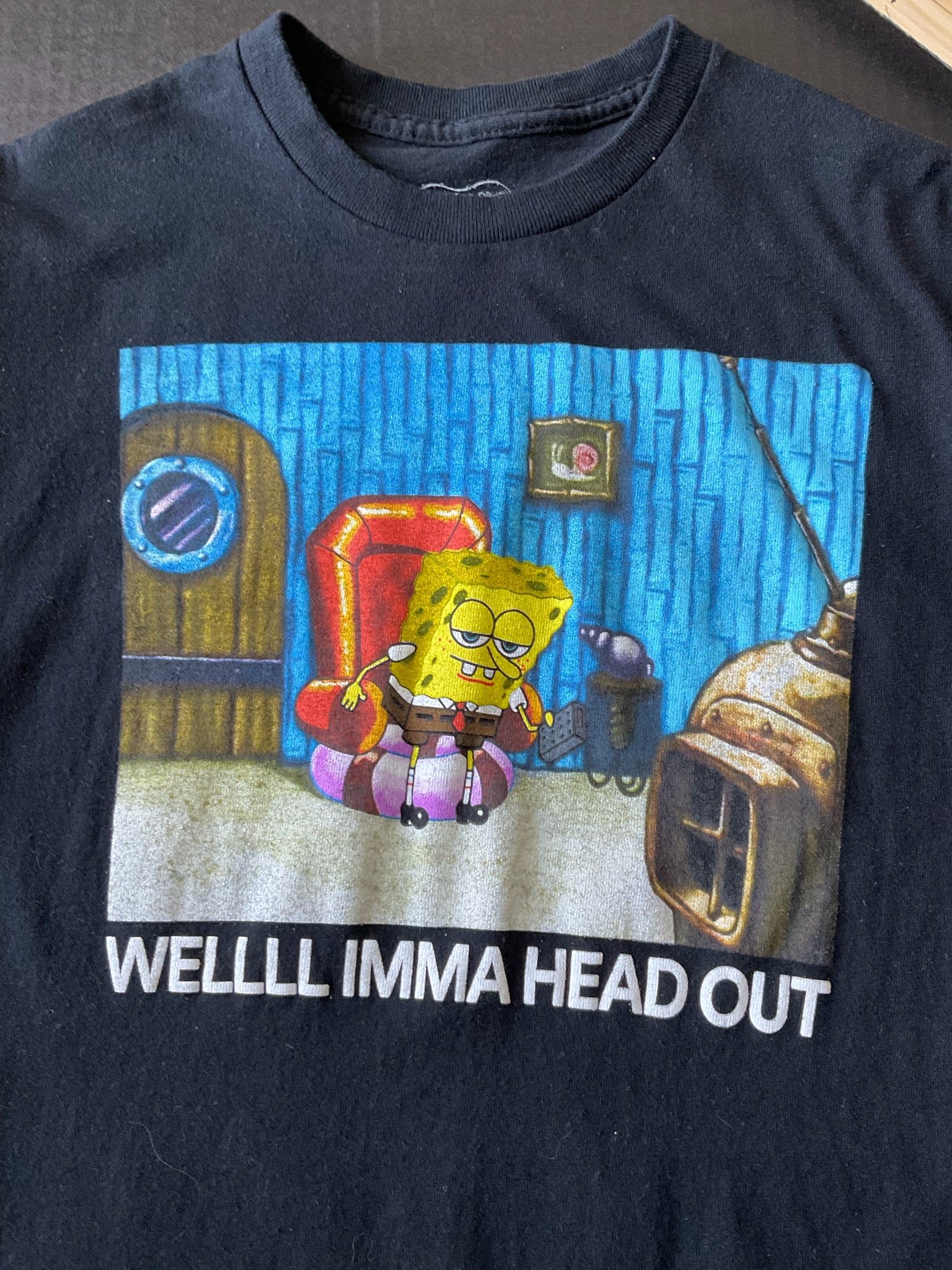 Nickelodeon Sponge Bob Square Pants Adult Black Cotton T Size Small