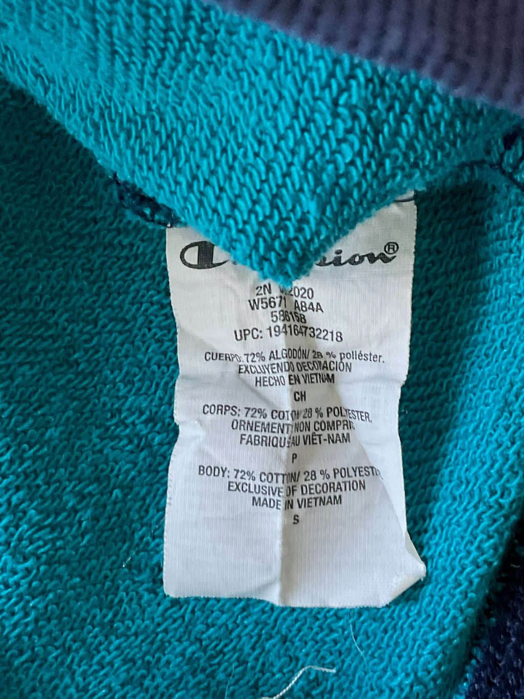 Champion Women's Long Sleeve Hoodie in Turquoise Blue Tie Die Size Small