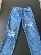 American Eagle Women's Mom Straight Leg Distressed Blue Denim Jeans Size 12