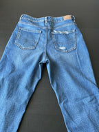 American Eagle Women's Mom Straight Leg Distressed Blue Denim Jeans Size 12