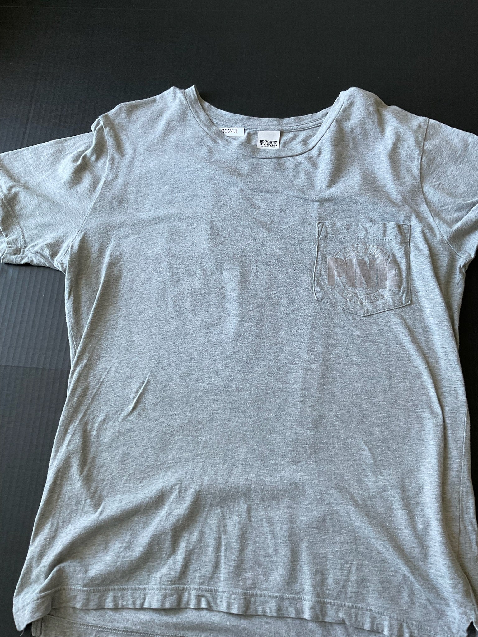 Victoria Secret PINK Women's Campus Crew Short Sleeve Gray T Shirt with Gold Sequins on back. Size Medium.