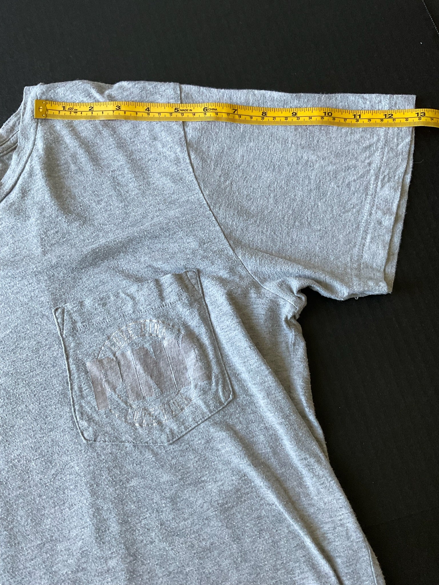 Victoria Secret PINK Women's Campus Crew Short Sleeve Gray T Shirt with Gold Sequins on back. Size Medium.