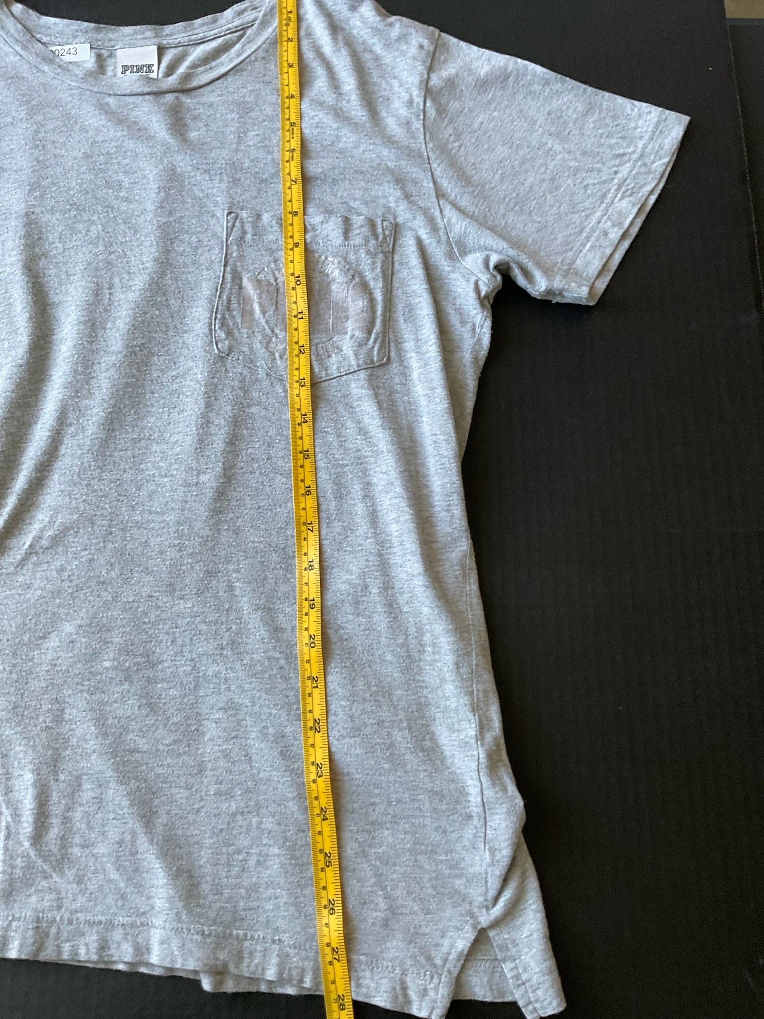 Victoria Secret PINK Women's Campus Crew Short Sleeve Gray T Shirt with Gold Sequins on back. Size Medium.