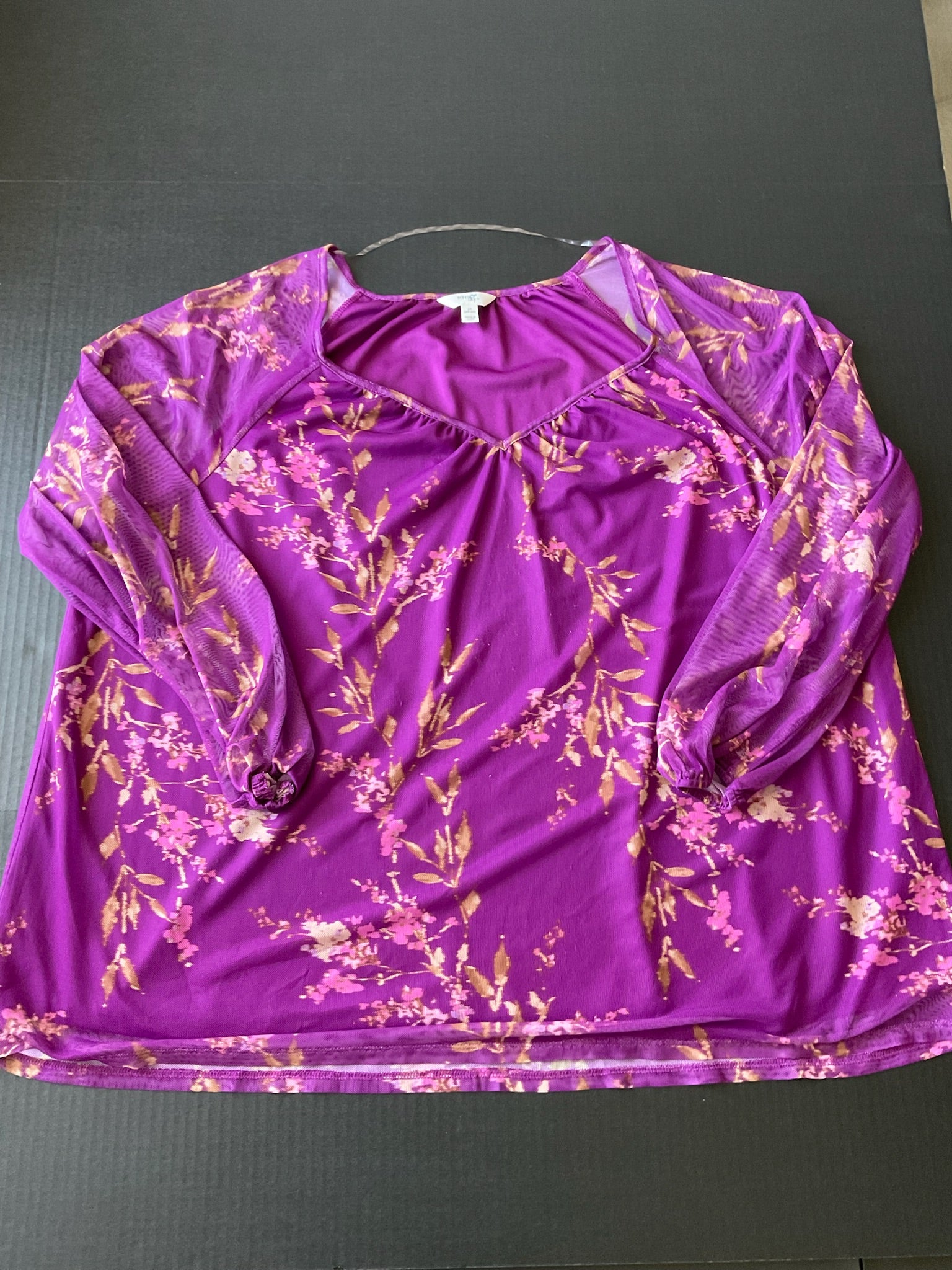 Terra & Sky Women’s Long Sleeve Mesh Floral Blouse. XX Large