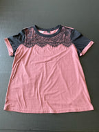 Shein Women's Short Sleeve Mauve Black Lace Blouse. Size Large