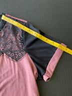 Shein Women's Short Sleeve Mauve Black Lace Blouse. Size Large
