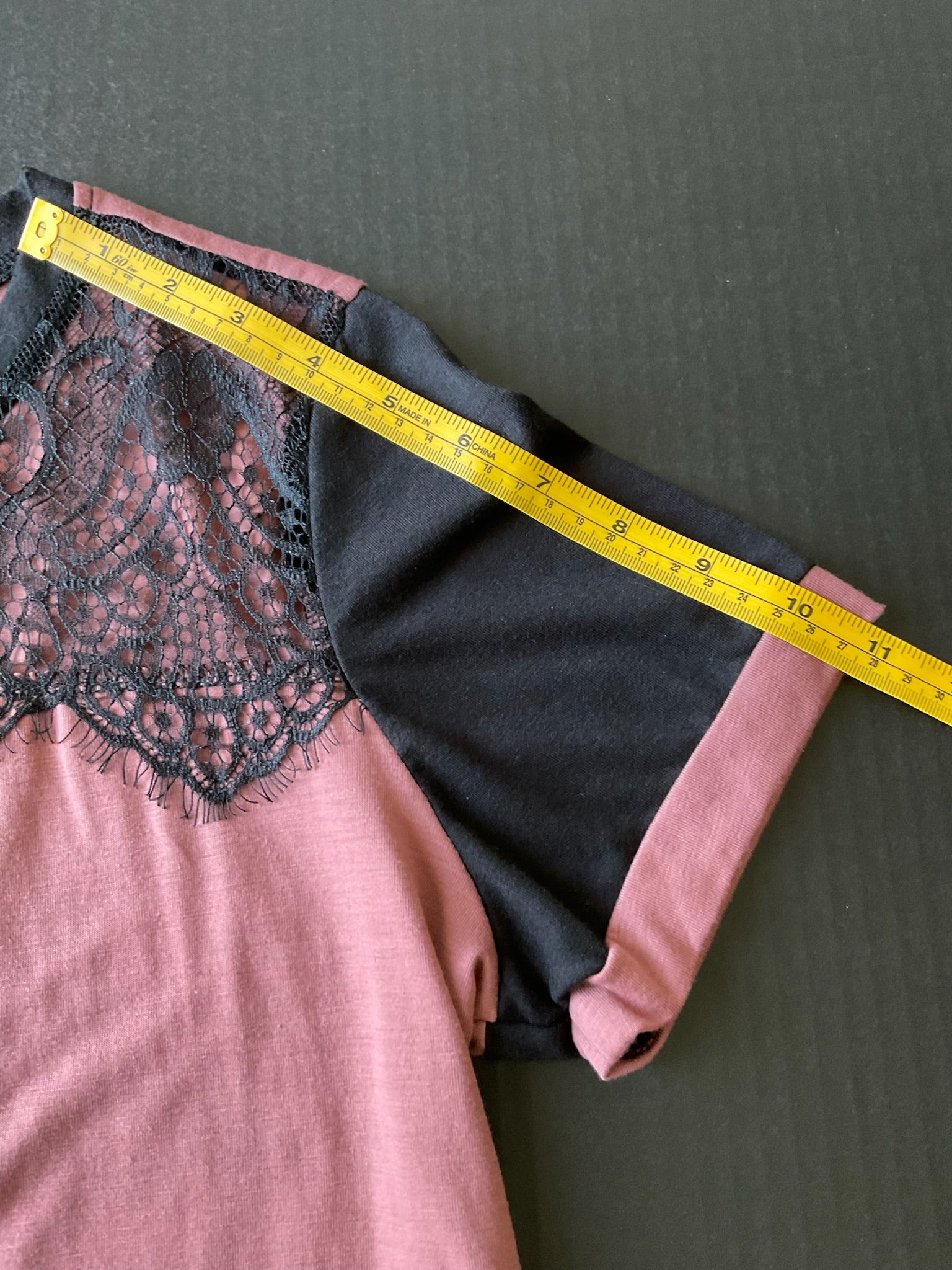 Shein Women's Short Sleeve Mauve Black Lace Blouse. Size Large