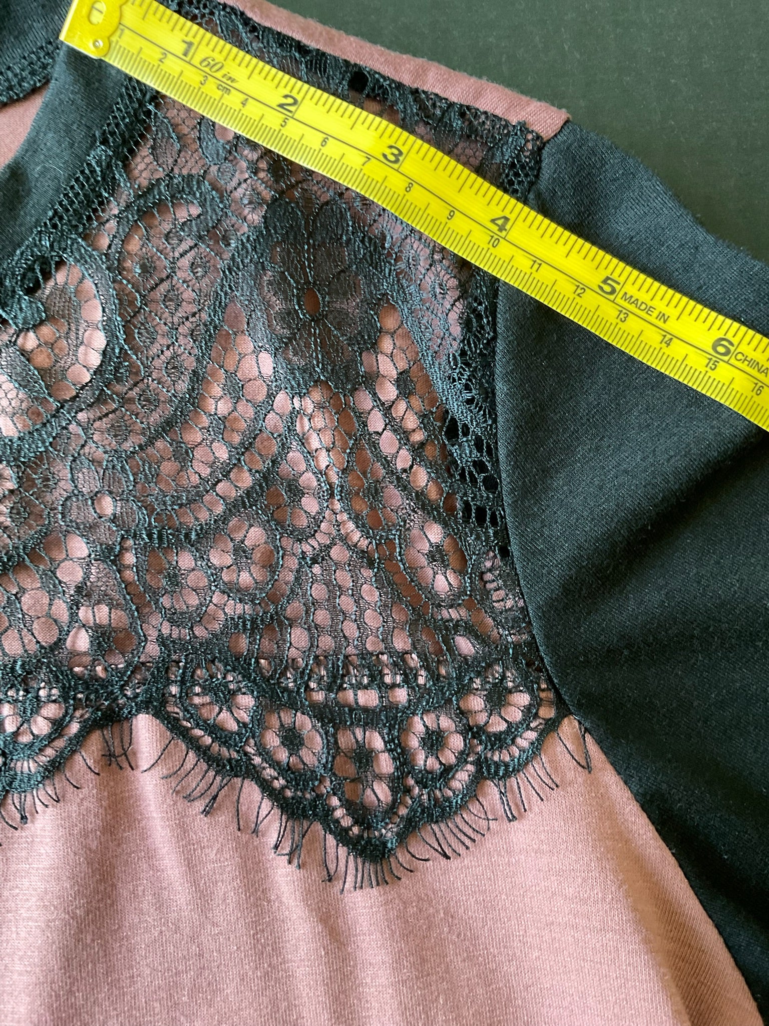 Shein Women's Short Sleeve Mauve Black Lace Blouse. Size Large