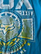 Fox Men's Short Sleeve Crew Printed T Shirt. Size Large. Blue, White Yellow.