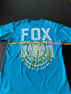 Fox Men's Short Sleeve Crew Printed T Shirt. Size Large. Blue, White Yellow.
