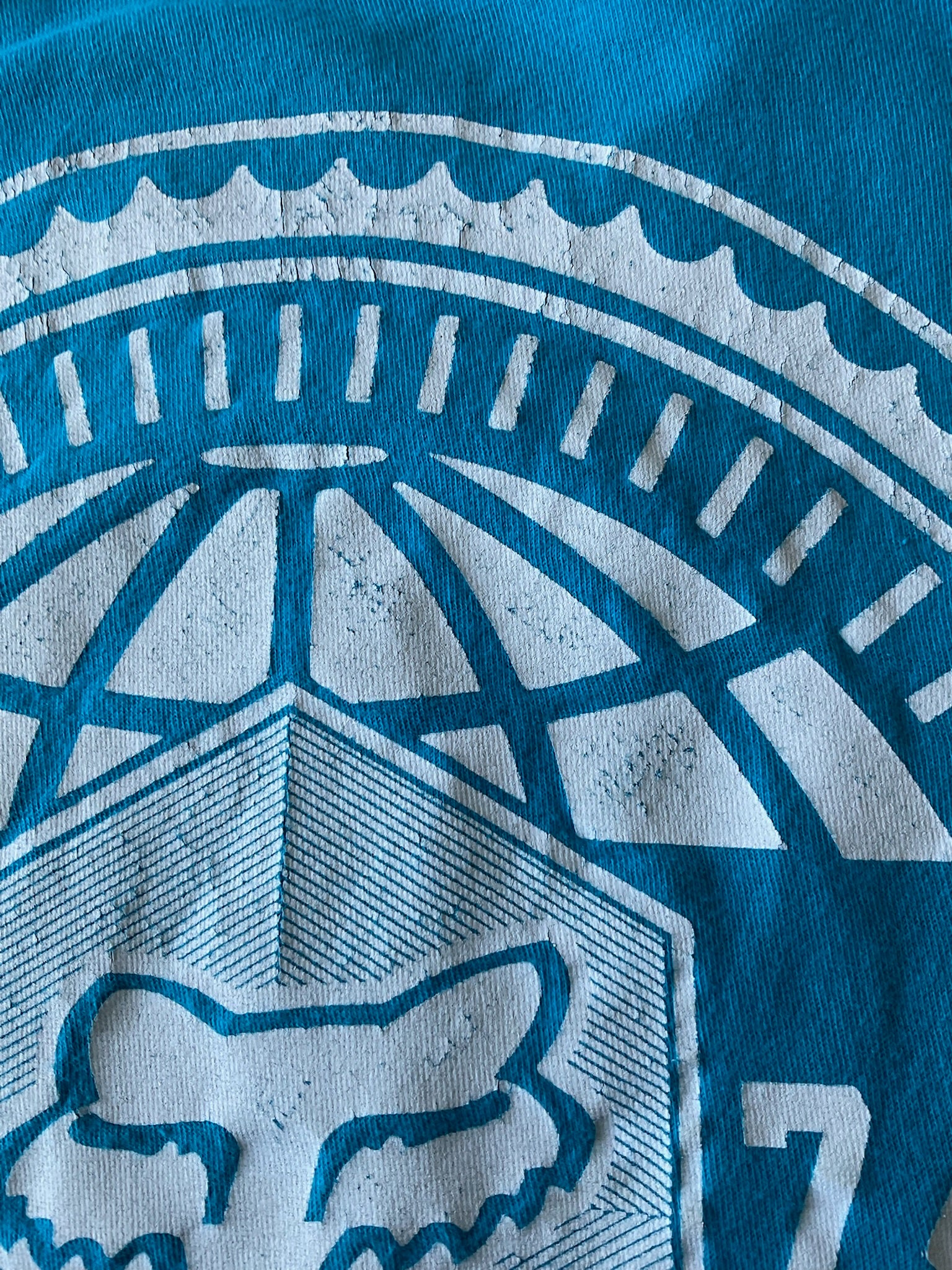 Fox Men's Short Sleeve Crew Printed T Shirt. Size Large. Blue, White Yellow.