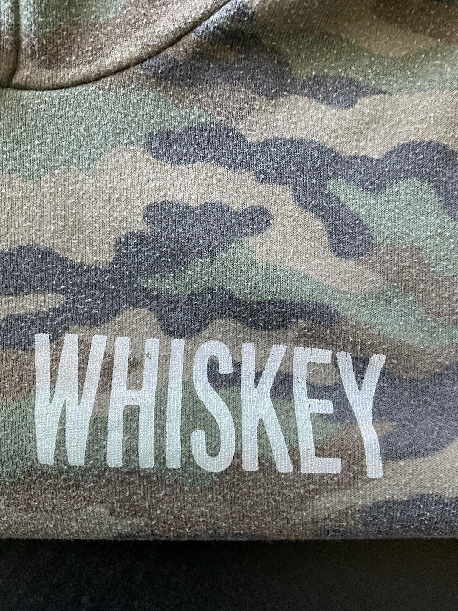 Red, White, Blue Apparel Women's Printed Freedom & Whiskey Hoodie Pullover in Camouflage. Size Large