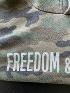 Red, White, Blue Apparel Women's Printed Freedom & Whiskey Hoodie Pullover in Camouflage. Size Large