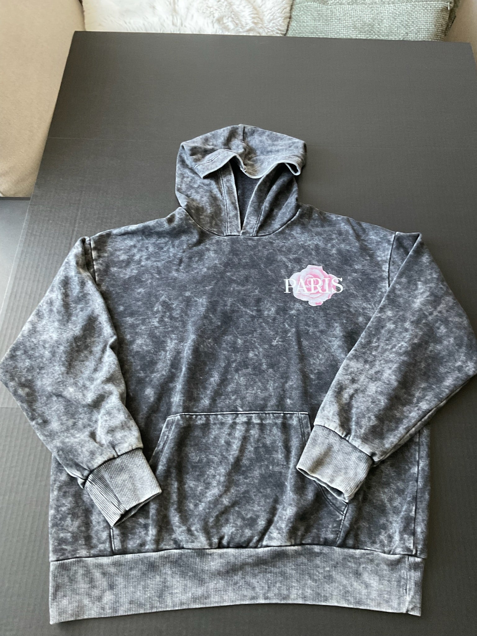 Women's Hoodie with Black Paris Rose Screen Print. Size Large