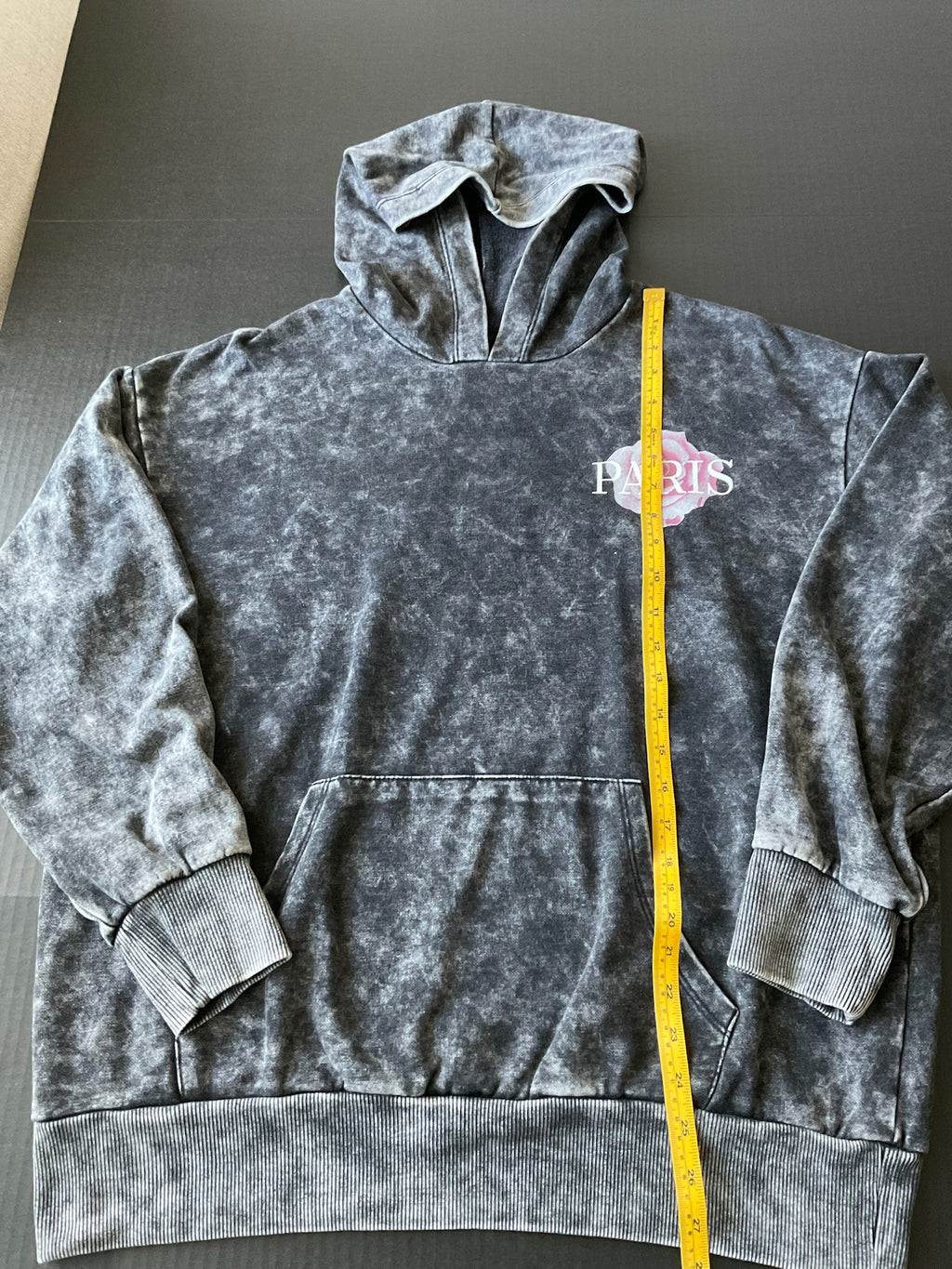 Women's Hoodie with Black Paris Rose Screen Print. Size Large