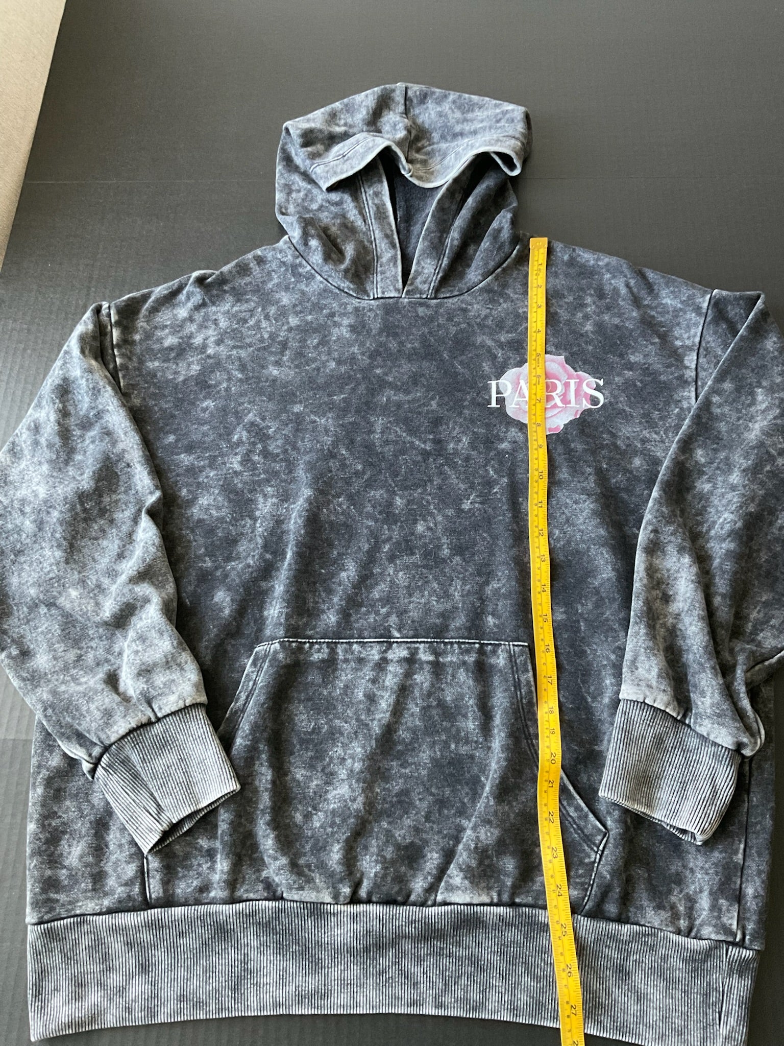 Women's Hoodie with Black Paris Rose Screen Print. Size Large