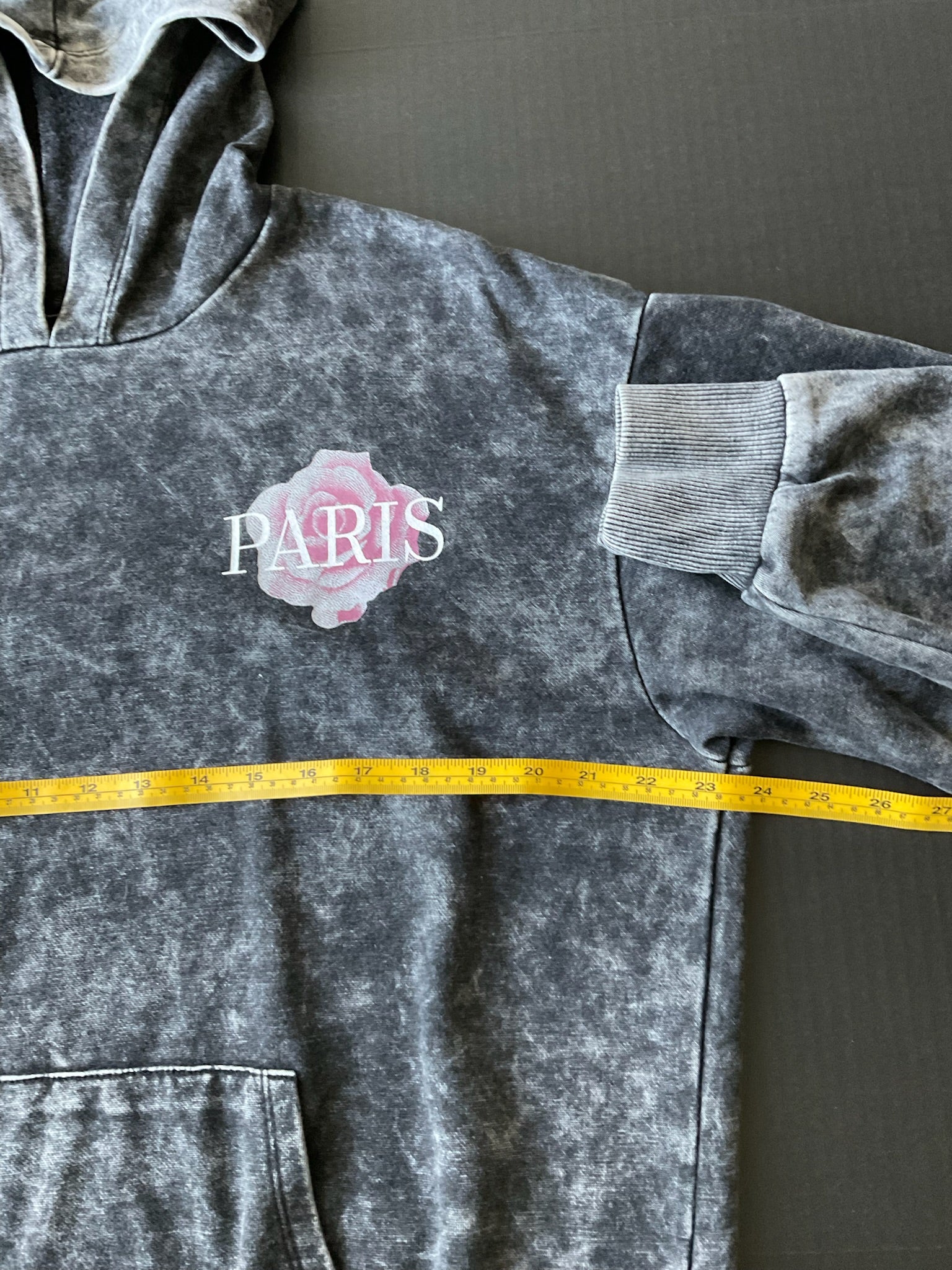 Women's Hoodie with Black Paris Rose Screen Print. Size Large
