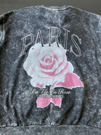 Women's Hoodie with Black Paris Rose Screen Print. Size Large