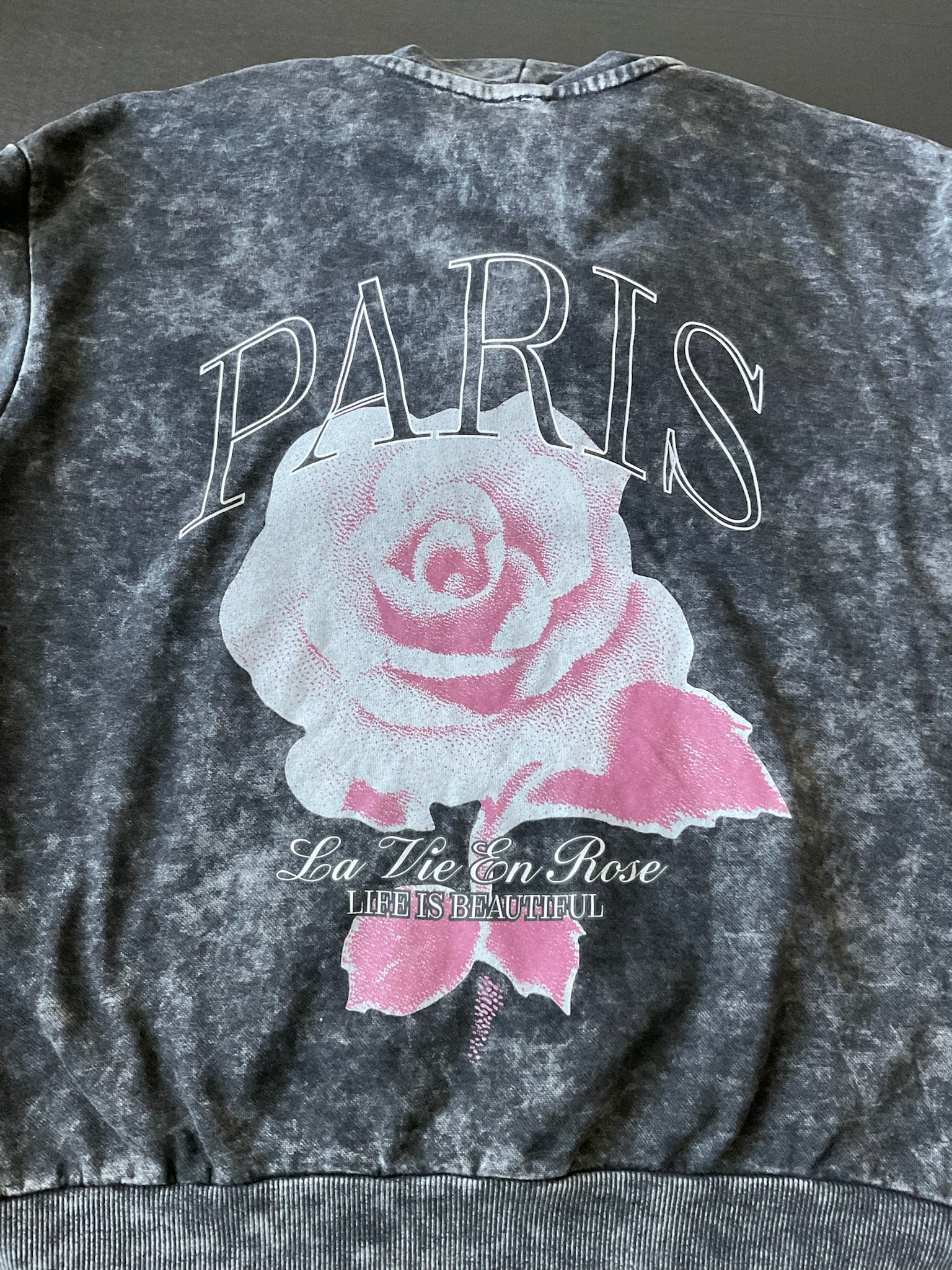 Women's Hoodie with Black Paris Rose Screen Print. Size Large