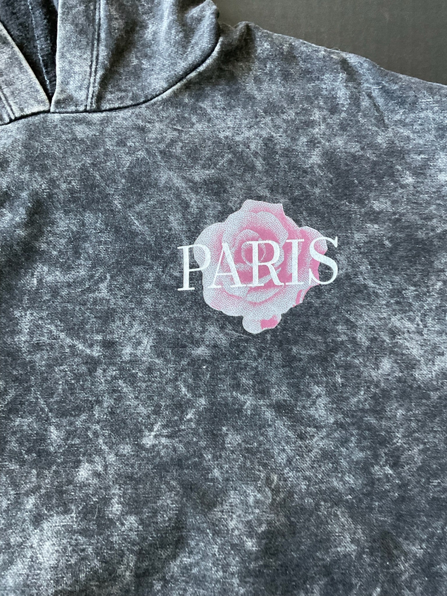 Women's Hoodie with Black Paris Rose Screen Print. Size Large