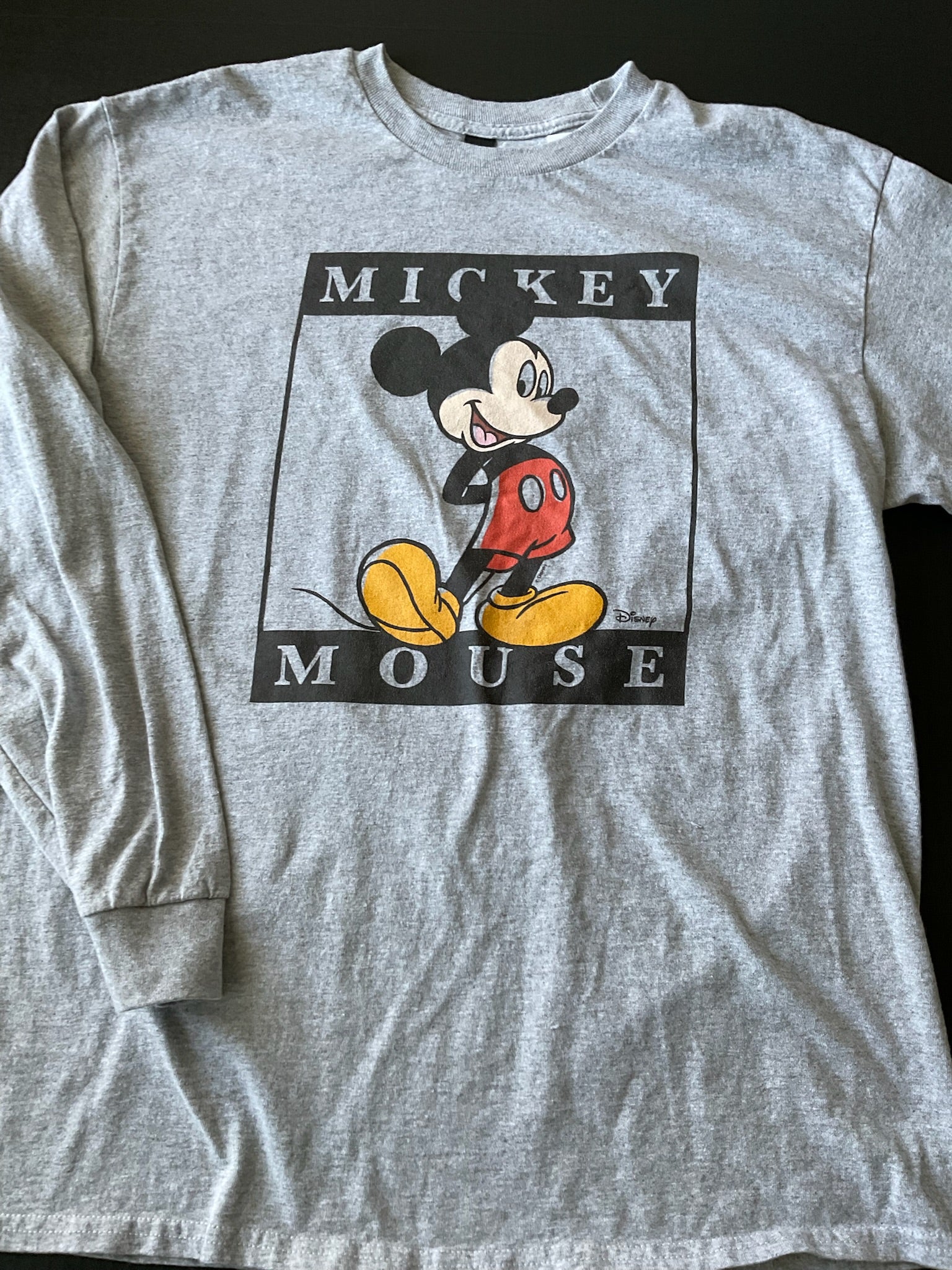Men's Grey Mickey Mouse Long Sleeve T Shirt Size Large
