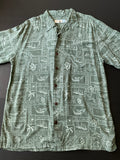 High Surf Men's Short Sleeve Button Up Hawaiian Print Green Shirt. Size Large