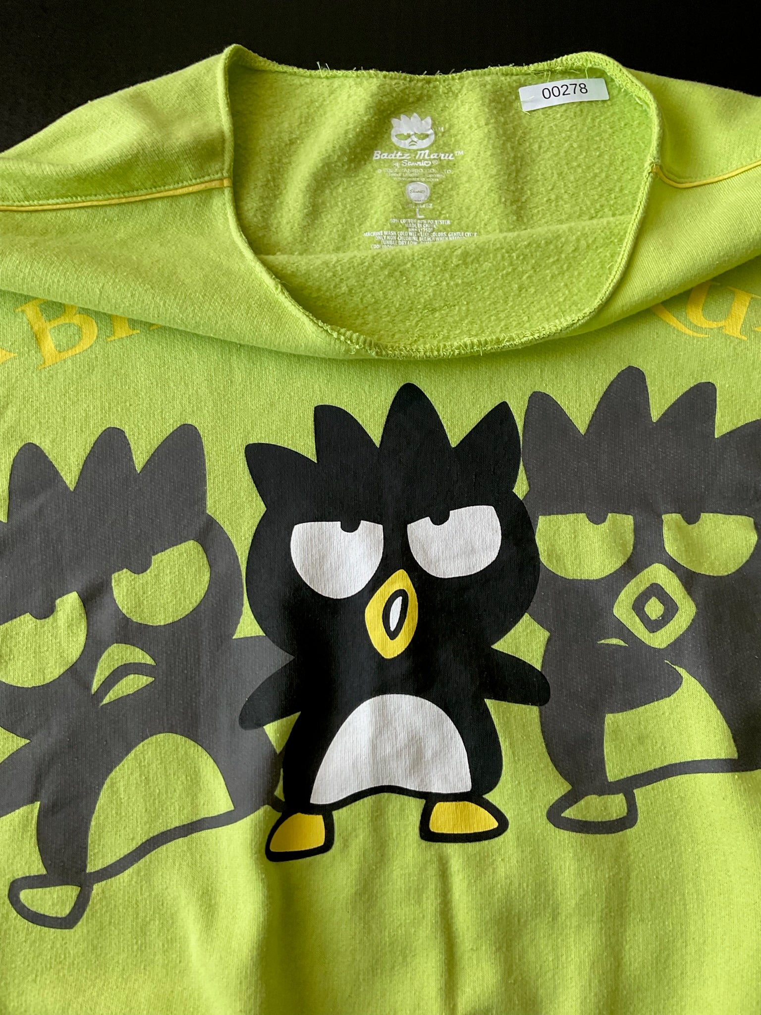 Sanrio Badtz-Maru Long Sleeve Neon Green Printed Sweatshirt. Size Large