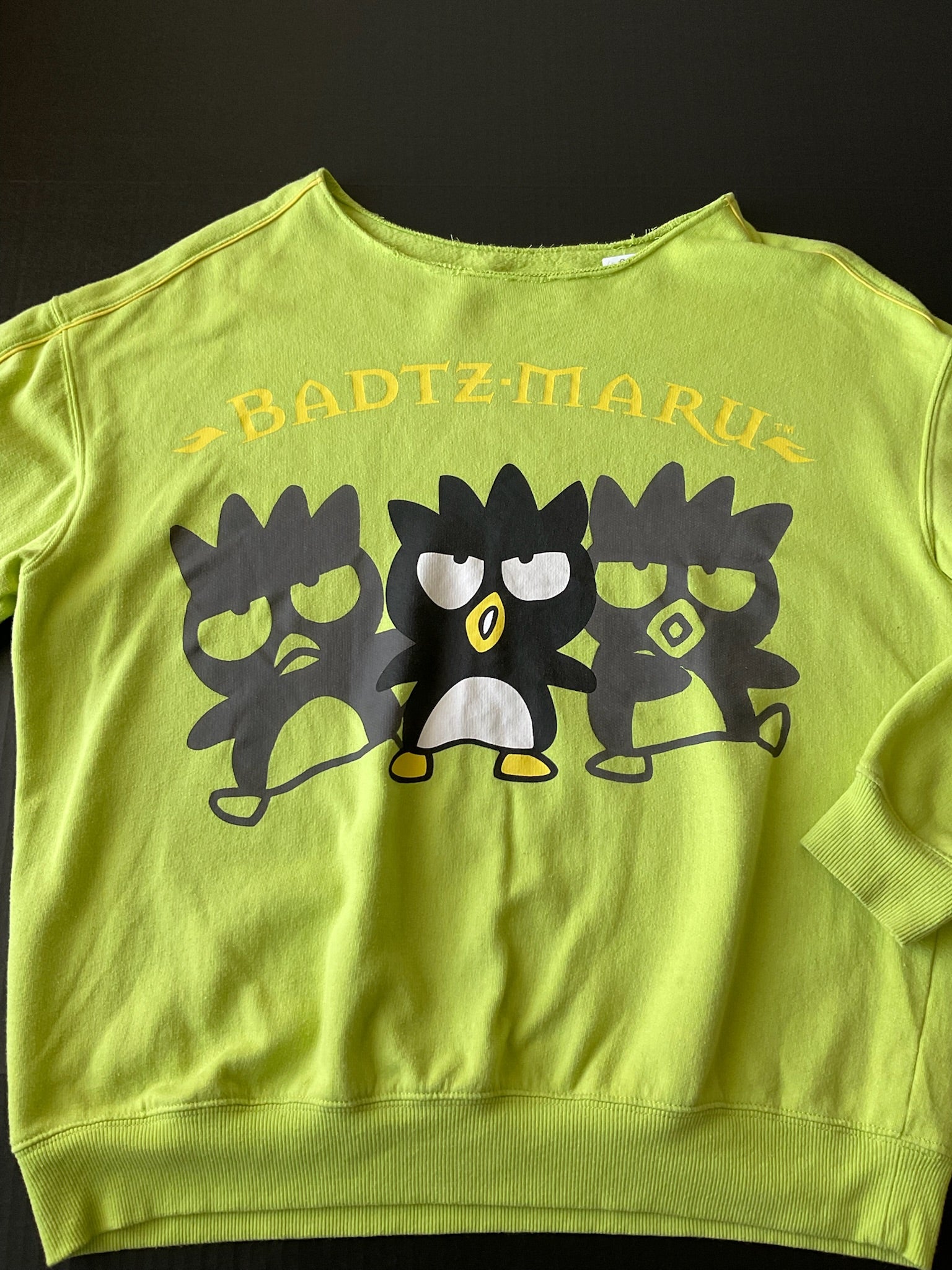 Sanrio Badtz-Maru Long Sleeve Neon Green Printed Sweatshirt. Size Large