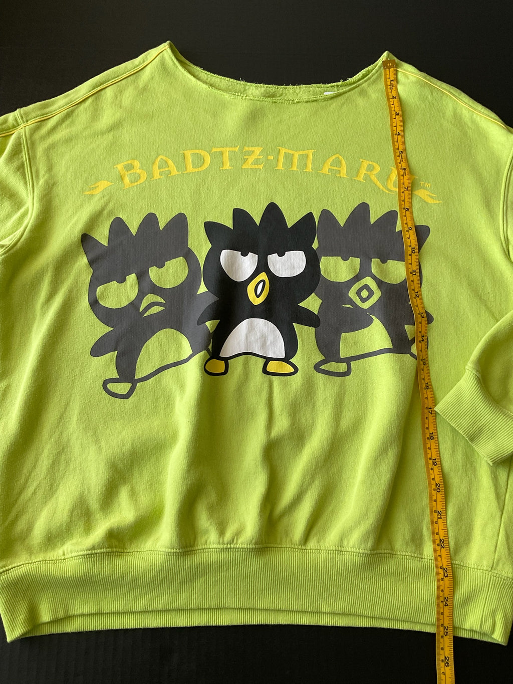 Sanrio Badtz-Maru Long Sleeve Neon Green Printed Sweatshirt. Size Large