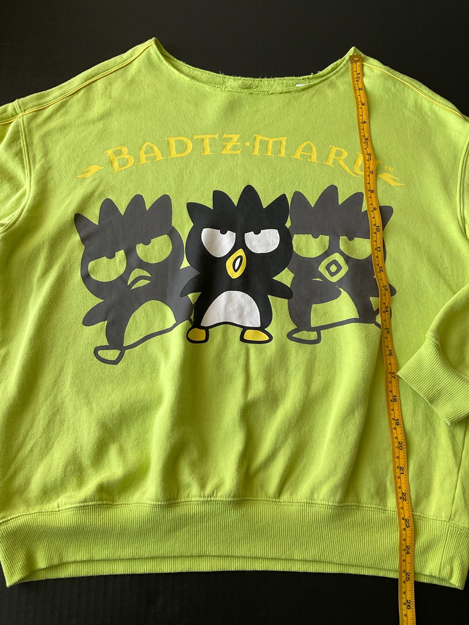 Sanrio Badtz-Maru Long Sleeve Neon Green Printed Sweatshirt. Size Large