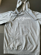 Women's Hoodie with Oregon  Print in Gray. Front  Pocket. Size X Large