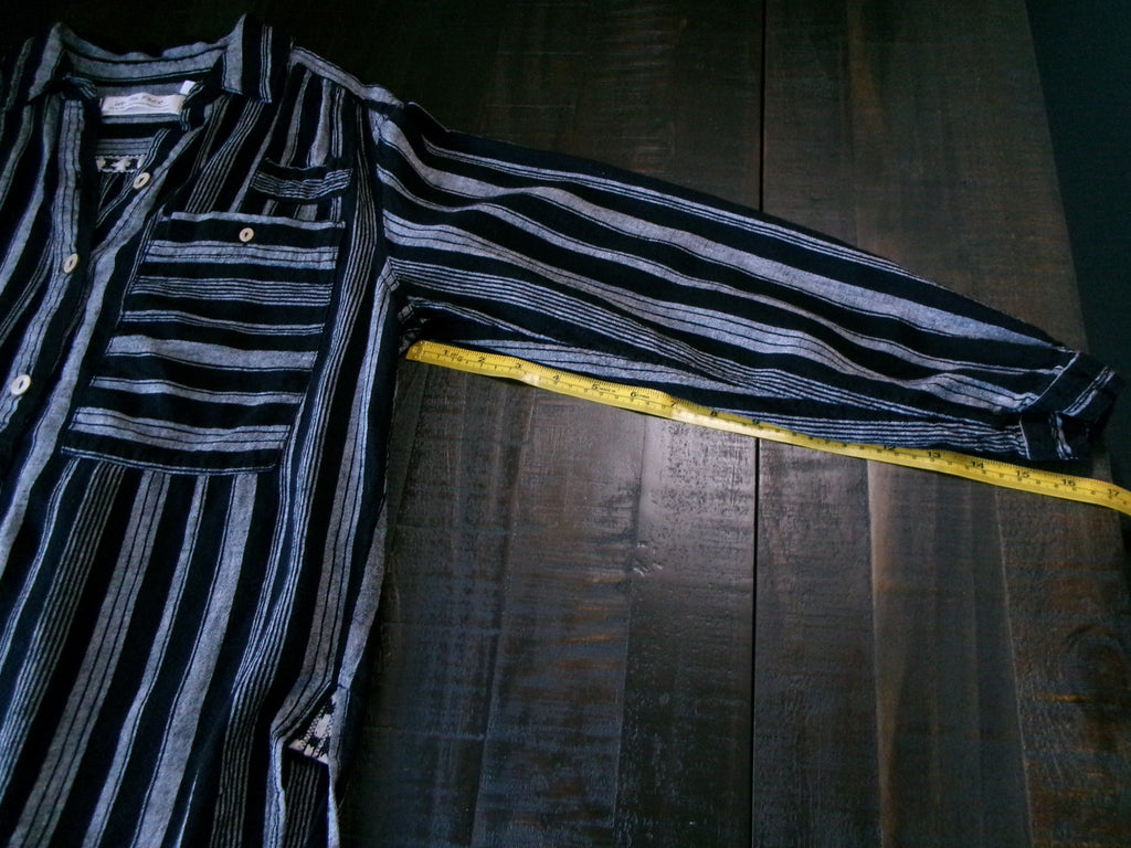 We The Free Oversized 3-Button Striped Shirt - Black & White Size X Small