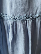 Simplee Women's Light Blue 100% Cotton Maxi Dress with Daisy Trim & Cutout - Size M