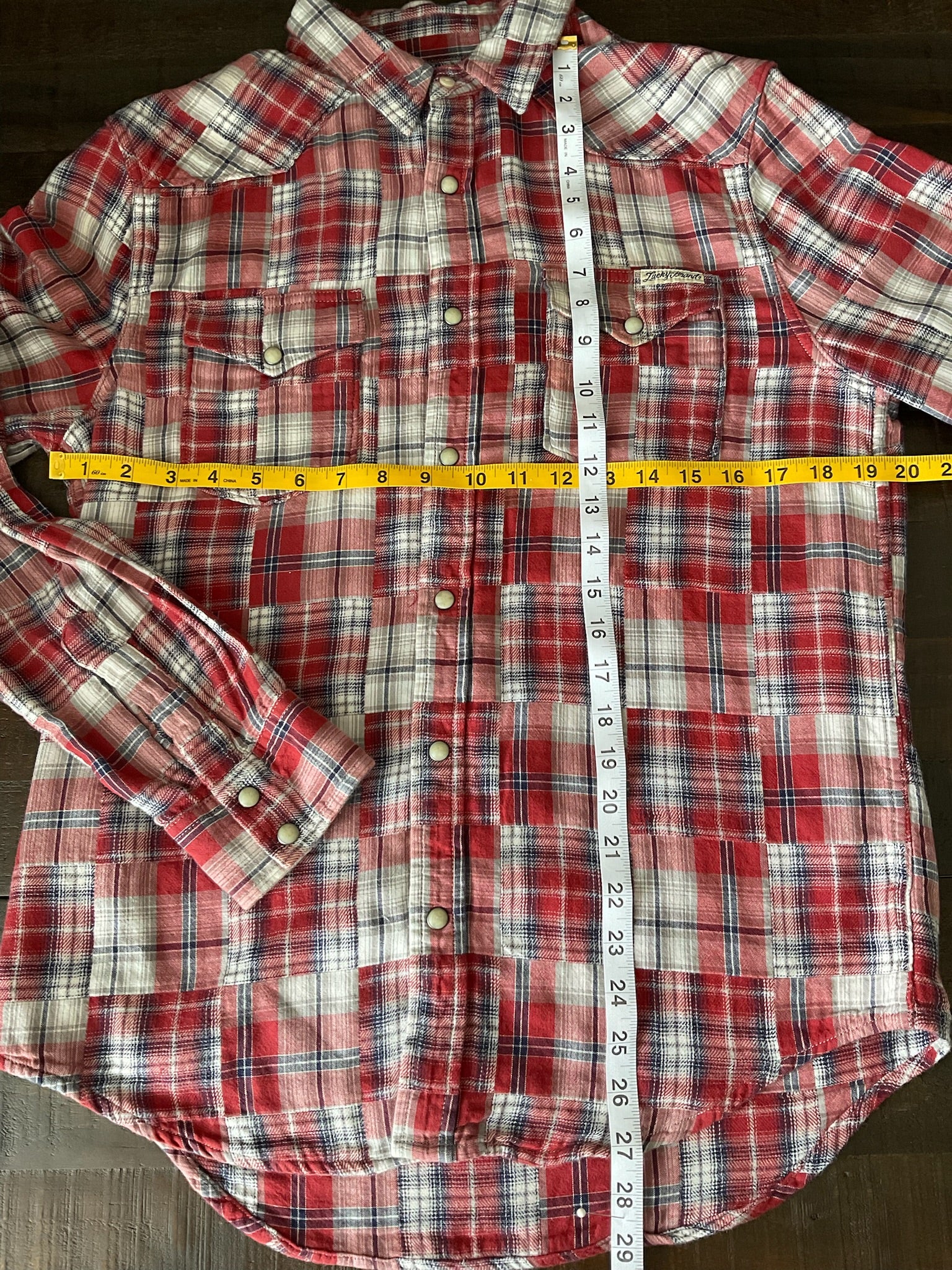 Lucky Brand Men's Red Plaid Pearl Button Up Shirt Size M