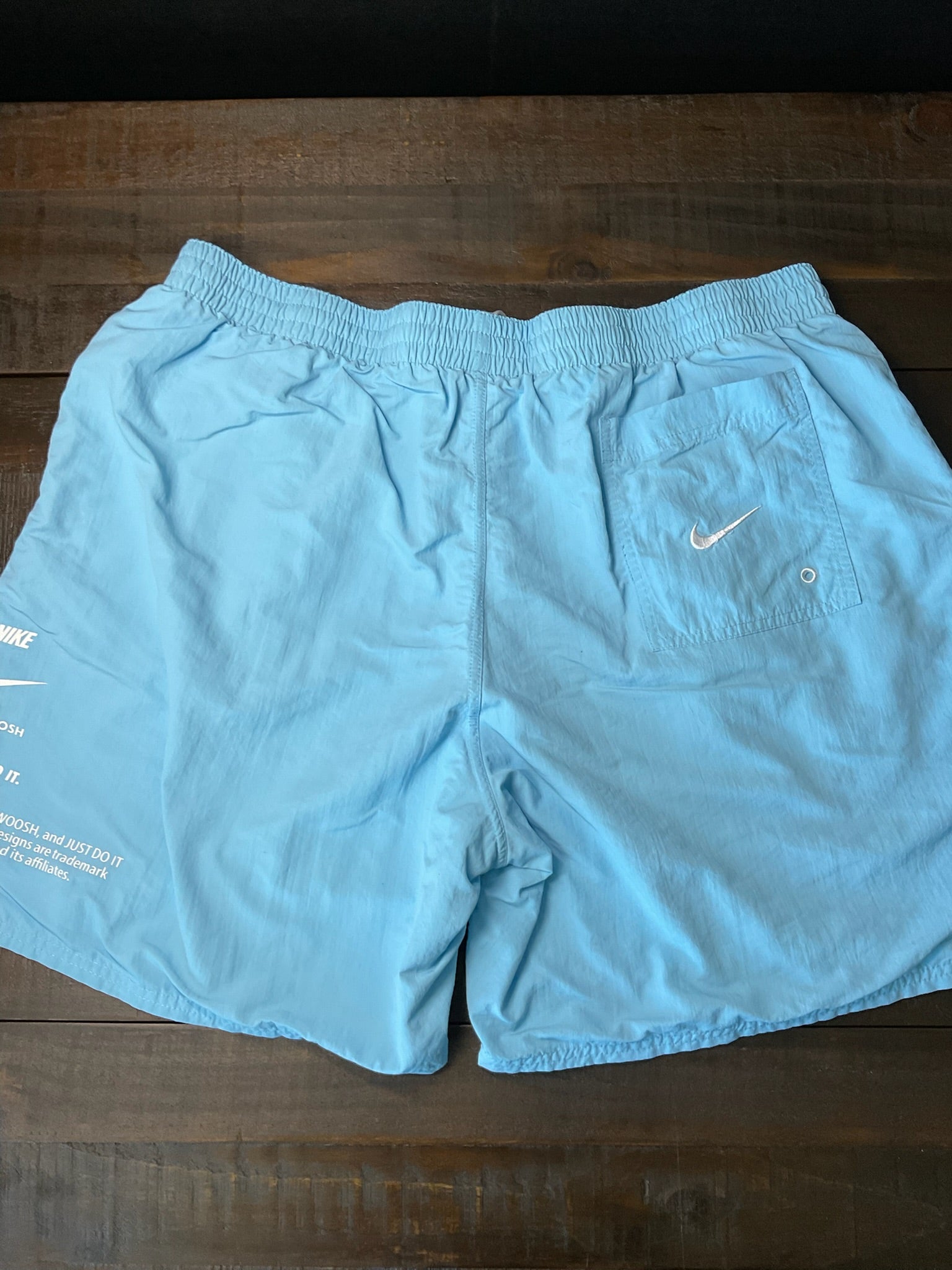 Nike Swim Trunks Mens XXL Light Blue Volley Shorts Mesh Liner White Swoosh Large