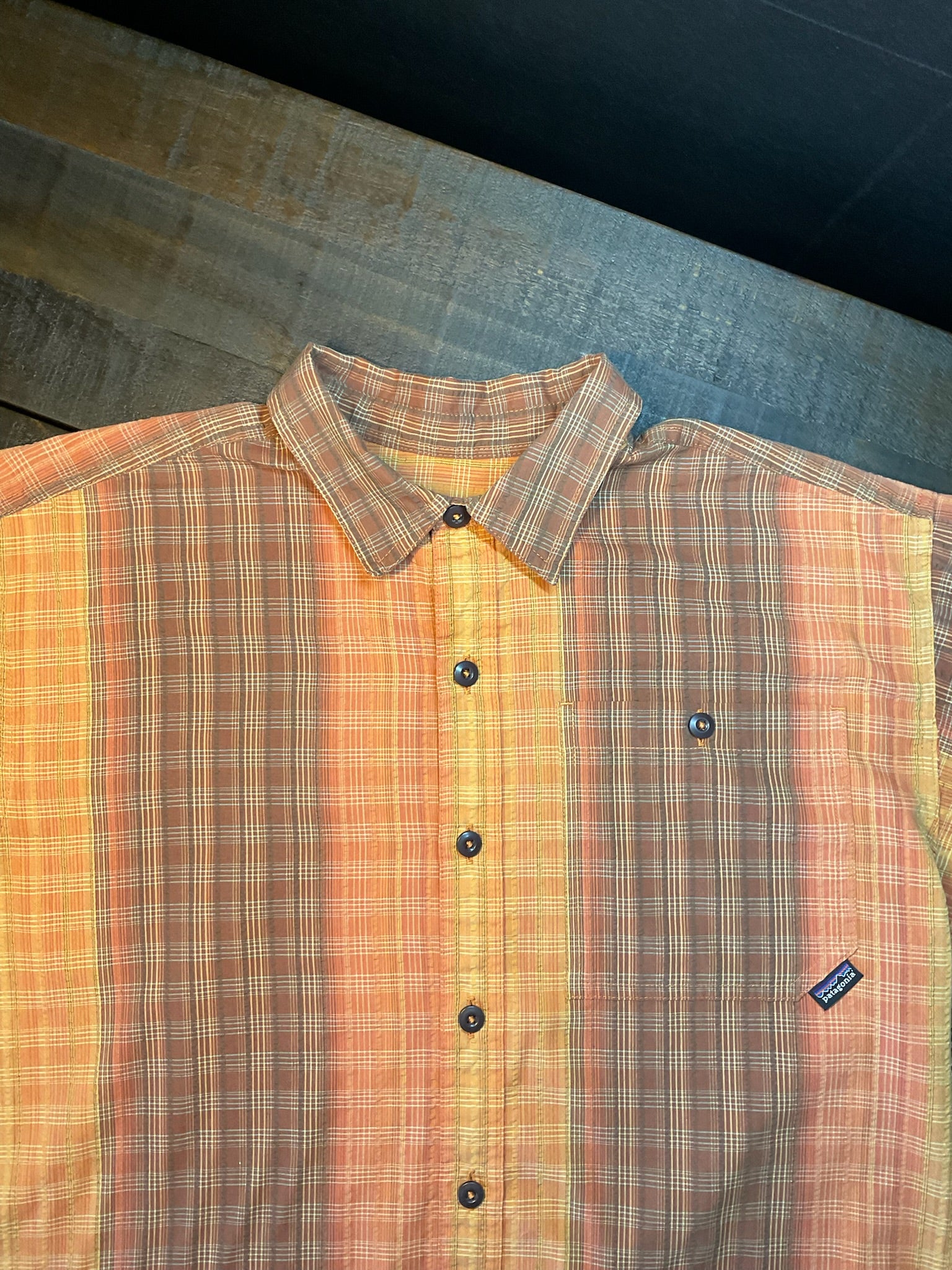 Vintage 2007 Patagonia Men’s Short-Sleeve Puckerware Shirt - Orange/Brown Plaid Size S